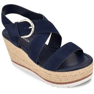 NEW Marc Fisher Zain Dark Blue Suede Espadrille Wedge Sandals w/Straps, Size 7.5
